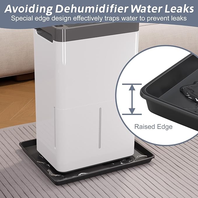 Flamorrow Dehumidifier Mat, Hard Plastic Drip Pan for Home and Basement Dehumidifiers, Dehumidifier Tray with Raised Edge for Leaks, Prevents Water from Pooling Underneath, Black, 17"x12.5"