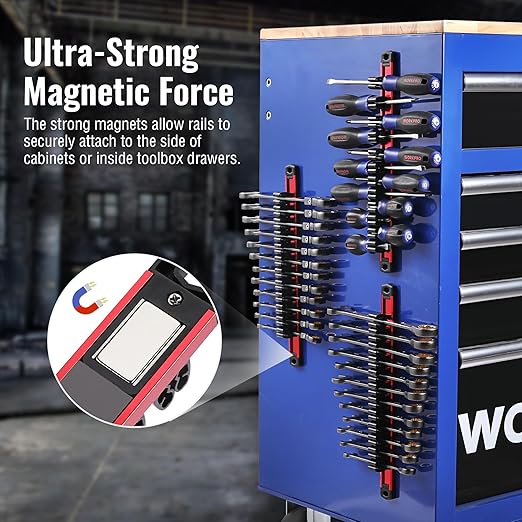WORKPRO Magnetic Screwdriver Organizer and Wrench Organizer, Aluminum Rail Magnetic Tool Organizer, Tool Holder, Toolbox Organization, 36-Slot Screwdriver and Wrench Holder (Tools not Included)