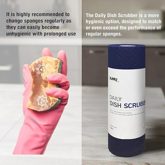 Daily Dish Scrubber Sheet Non-Scratch Household Disposable Cleaning Sponges | Recyclable, Eco-Friendly & Perfect for Kitchen, Home Cleaning and Outdoor Use (3, Navy)