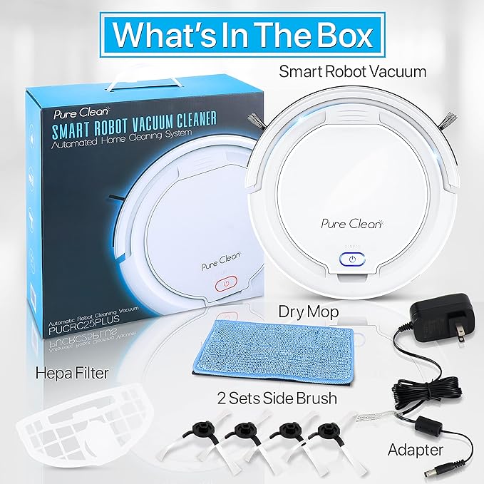 Smart Automatic Robotic Vacuum Cleaner - Slim Rechargeable Electric Automatic Robot Vacuum Cleaner w/, Self Programmed Navigation, Anti-fall Sensors - (Carpet, Hardwood, Linoleum, Tile), White