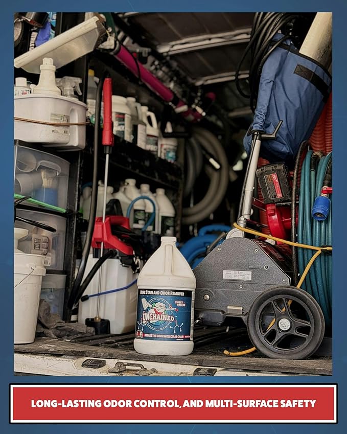 Unchained Urine Stain & Odor Remover – Enzyme Cleaner for Dog & Cat, Pet Odor Eliminator on Carpet & Furniture, Industrial Strength Urine & Feces Neutralizer, Sweet Breeze – 1Gallon