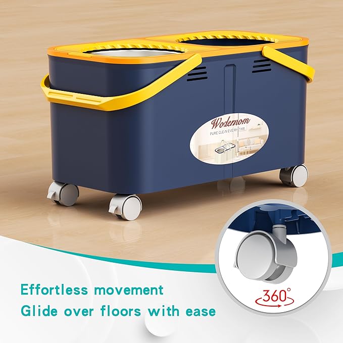 Gen 1 Compact Spin Mop and Bucket with 360° Swivel Wheels, 2026 Upgraded Design for Small Spaces, Clean & Dirty Water System, Wet & Dry Mop, 61" Handle, 6 Reusable Heads-Blue/Yellow