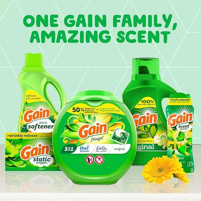 Gain Liquid Laundry Detergent, Original Scent, 65 fl oz x 2, 45 x 2 Loads, Freshness + Odor Fighting, High Efficiency Washing Machine Liquid Cleaning Soap