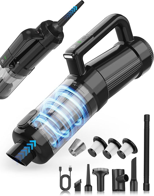 Handheld Vacuum Cordless, 18000PA Strong Suction Car Vacuum Cleaner Portable with Brushless Motor & LED Light, Hand Vacuum with Multi-Nozzles & Washable Filter for Home Office, Car, Pets