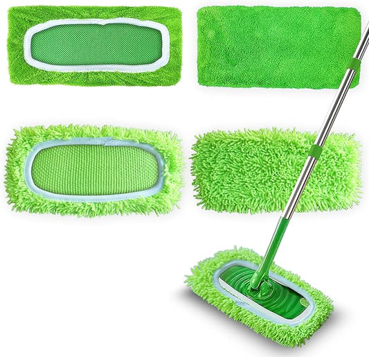 4 Pack Reusable Microfiber Mop Pads Compatible with Swiffer Sweeper, Washable Dry Sweeping Cloths and Wet Mopping Cloth Refills for Hardwood Surface Floor Cleaning (Mop is Not Included)