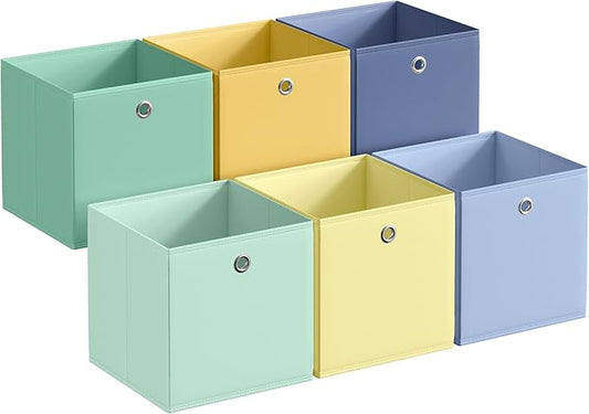 SONGMICS Storage Cubes, Set of 6 Odorless Foldable Storage Boxes, 13 x 13 x 13 Inches, Closet Organizers for Shelf, Rainbow Storage Bins, Colorful Fabric Bins for Bedroom, Living Room URFB233XA08