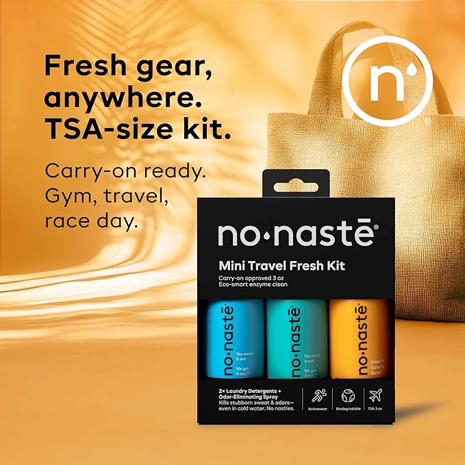 Nonaste Mini Travel Fresh Kit (3 Oz, Pack of 3) – TSA Approved Odor Eliminating Spray & Laundry Detergent Set Zen Fresh + Pure Clean – On-the-Go Odor Control for Travel, Gym & Outdoor Activities