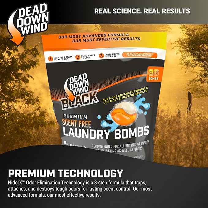 DEAD DOWN WIND BLACK Premium Unscented Laundry Detergent Pods (36 Ct) - Scent Eliminating Detergent Pods for Clothing and Gear - Durable Hunting Scent Eliminators - Advanced Hunting Gear