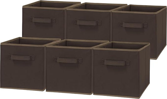 Simple Houseware Foldable Cube Storage Bins, 11-Inch Brown, 6-Pack Fabric Cubes Organizer for Closet or Shelves