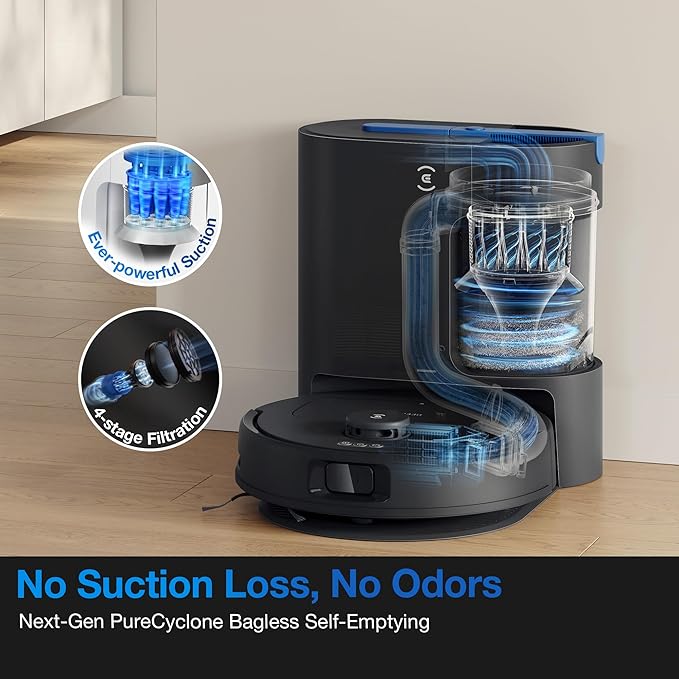 ECOVACS DEEBOT N20e Plus Robot Vacuum and Mop, 10000Pa Strong Suction, Self-Emptying Bagless Base, Tangle-Free Roller for Pet Hair, Smart Mapping, 300 Min Runtime, Alexa Compatible