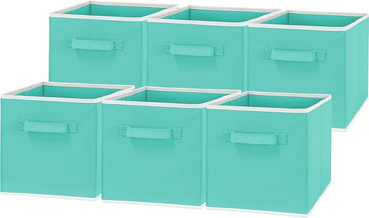 Simple Houseware Foldable Cube Storage Bins, 11-Inch Turquoise, 6-Pack Fabric Cubes Organizer for Closet or Shelves