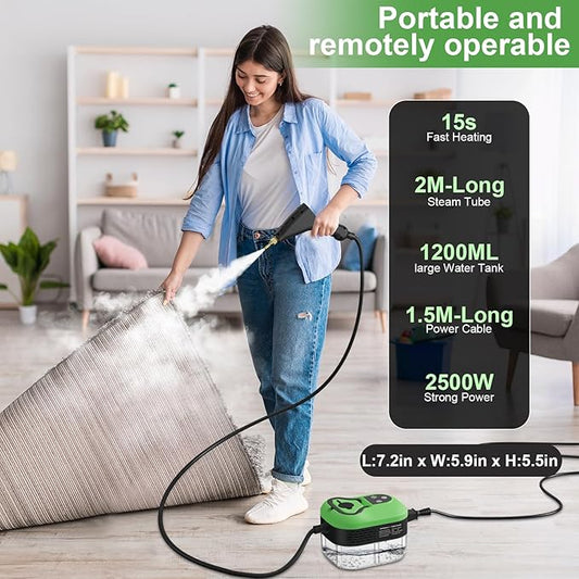 Steam Cleaner for Home, 15s Heat-Up, 1.2L Water Tank, 6-Level Adjustable Handle, Handheld Steam Cleaner for Car Detailing, Dirt, Furniture, Couch, Floor Tile, Bathroom, Bed Bugs, 9Pcs Accessories