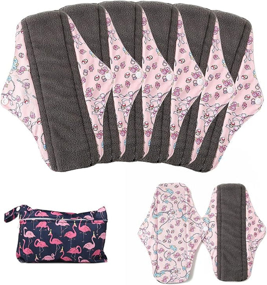 Reusable Incontinence Pads,Washcloth Cloth Menstrual Pads,7pcs/Set,Pack of 6+1 Storage Bag,Panty Liners,Heavy Flow Mama Sanitary Napkins