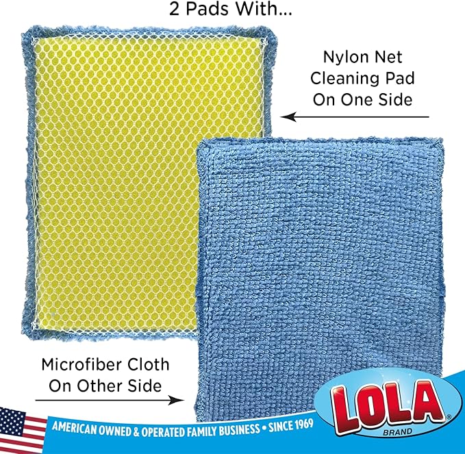 LOLA Microfiber & Nylon Net Sponges, 288 Pack, 144 Dual Sided Non-Scratch Sponge Pads & 144 w/Microfiber Cloth One Side and Nylon Net Other Side
