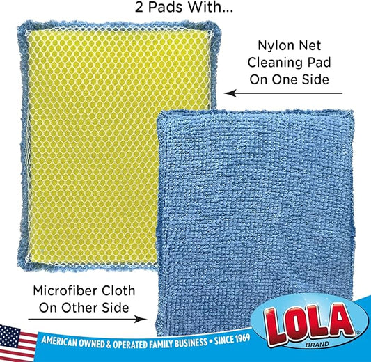 LOLA Microfiber & Nylon Net Sponges, 288 Pack, 144 Dual Sided Non-Scratch Sponge Pads & 144 w/Microfiber Cloth One Side and Nylon Net Other Side