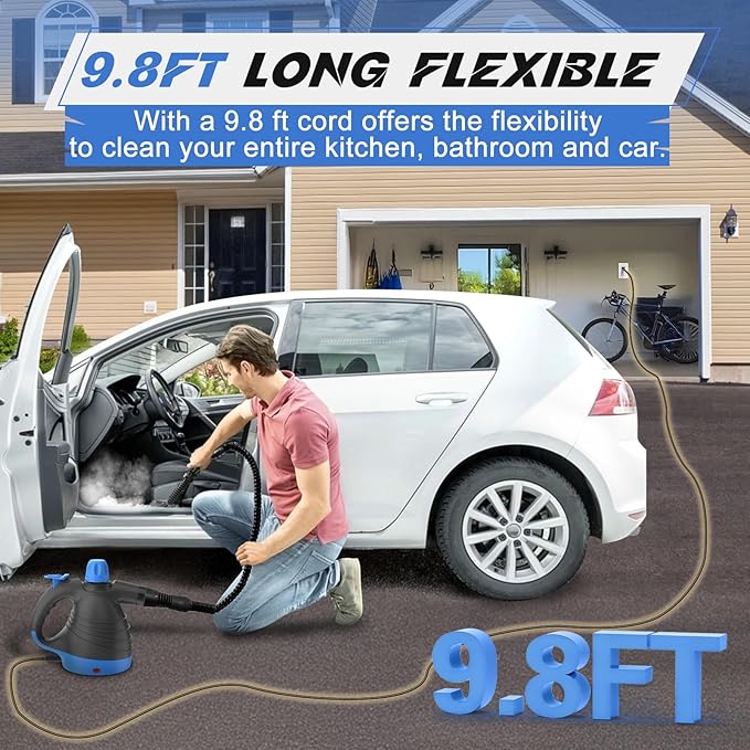 Handheld Steam Cleaner - 275°F High Temperature Fast Heating Multi-Purpose Portable Deep Steam Cleaner for All Surfaces With 9pcs Accessories, 100% Chemical-Free Steamer for Cleaning Home Car Grout