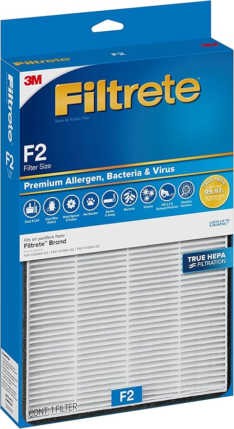Filtrete F2 Room Air Purifier Filter, True HEPA Premium Allergen, Bacteria, and Virus, 13 in. x 8.2 in., 4-Pack, works with devices: FAP-C02WA-G2, FAP-C03BA-G2, FAP-T03BA-G2 and FAP-SC02N