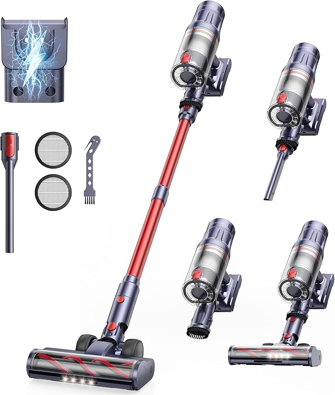 Cordless Vacuum Cleaner, 600W 50Kpa 65Mins Vacuum Cleaners for Home, Stick Vacuum with Self-Standing, Touch Screen, Vacuum Cleaner with Charging Station for Hard Floor Carpet Car Pet