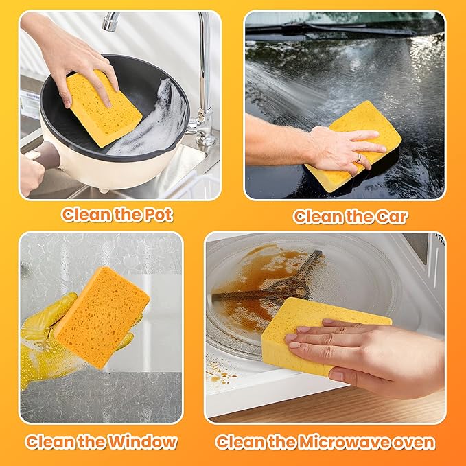 8-Count Pop Up Cellulose Sponges | Non-Scratch Eco-Friendly Kitchen Sponges for Dishes, Bathroom, Cars | Tear-Resistant Natural Scrub Sponges | Biodegradable Compostable Cellulose