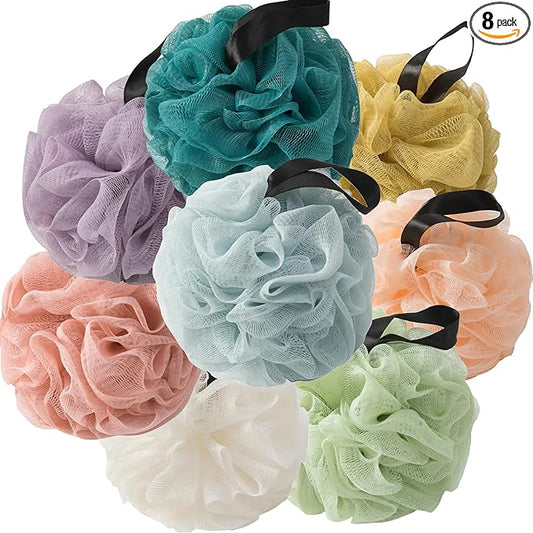 Loofah Sponges for Shower,Rainbow Family 8 Pack Loofahs - Blue, Pink, Purple, Orange, Light Green, Yellow, Peacock Green & Beige