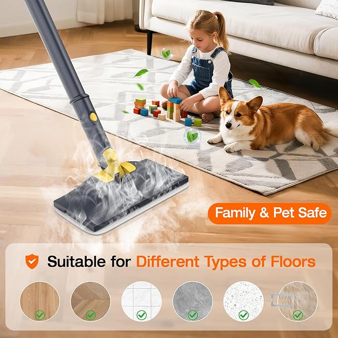 ScrubWiz 10-in-1 Steam Cleaner, Steam Mop & Handheld Steam Cleaner with 350ml Water Tank, 10s Fast Heating, 2 Steam Modes, Portable Steamer for Kitchen, Floor, Tile, Window, BBQ Grill, Car, Soft Gray