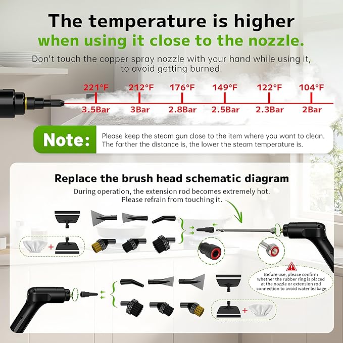 Pressurized Handheld Steam Cleaner 2500W, 54oz Large-Capacity Steamer with 3-Level Adjustable Steam, 15s Heat-Up & 15Pcs Accessories – for Car, Tile, Grout, Couch, Floor, Bed, Dirt, Furniture