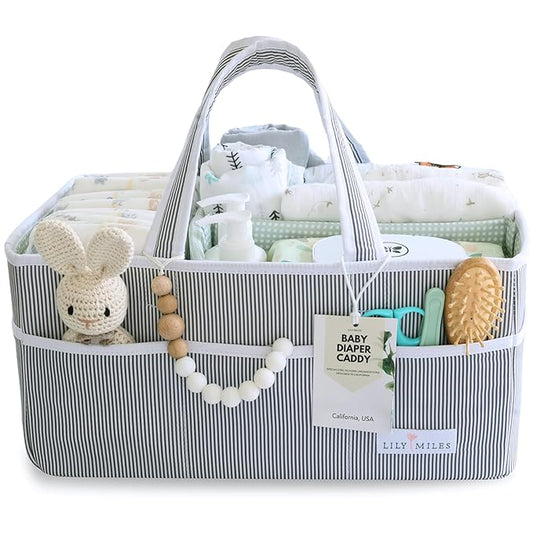 Lily Miles Baby Diaper Caddy Organizer - Large Tote Bag for Newborn essentials Boy or Girl - Baby Shower Basket - Nursery Must Haves - Registry Favorites - Newborn Caddie Car Organizer