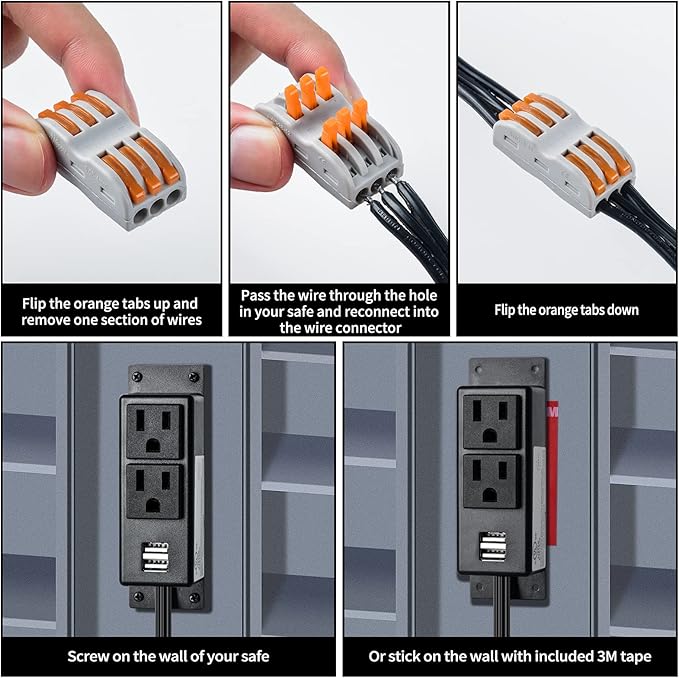 Gun Safe Power Outlet Kit, Briidea Gun Safe Accessory Electrical Outlet with USB for Interior Dehumidifiers and Lights