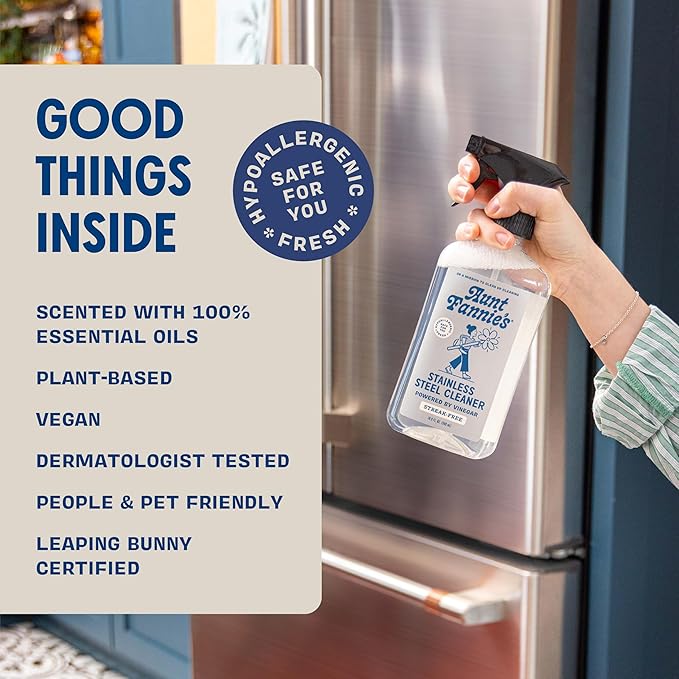 Aunt Fannie's Stainless Steel Spray Cleaner, Powered by Vinegar, Fingerprint and Residue Remover for Refrigerator, Dishwasher, Oven, Grill, Sink, Stovetop, and Other Appliances, Pack of 1