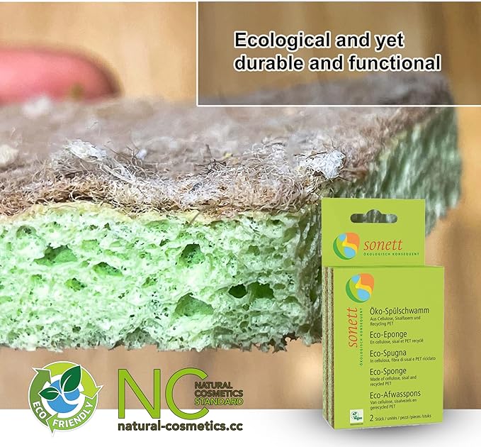 Sonett Natural Compostable Eco Sponges for Dishes Scratch Free for Kitchen and Bathroom (Pack of 12)
