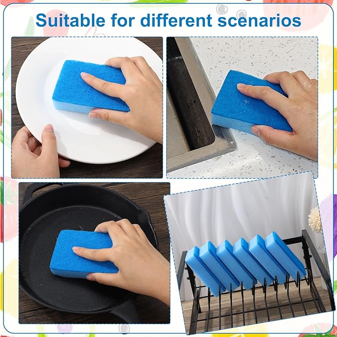 50 Pcs Individually Wrapped Sponges, Uncompressed Non Scratch Scrouing Sponges for Household Cleaning Dishes Kitchen Airbnb Apartment Car Bike Blue