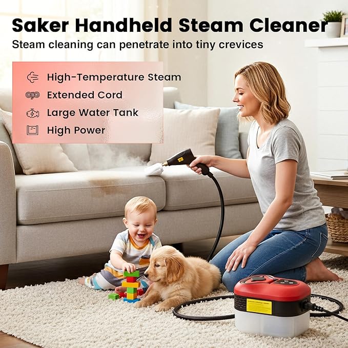 Saker Handheld Steam Cleaner for Home,6-Level Adjustable Steamer for Cleaning,Portable Steam Cleaner,Portable Steamer for Cleaning with 1200ML Water Tank,Suitable for Kitchen,Bathroom,Living Room