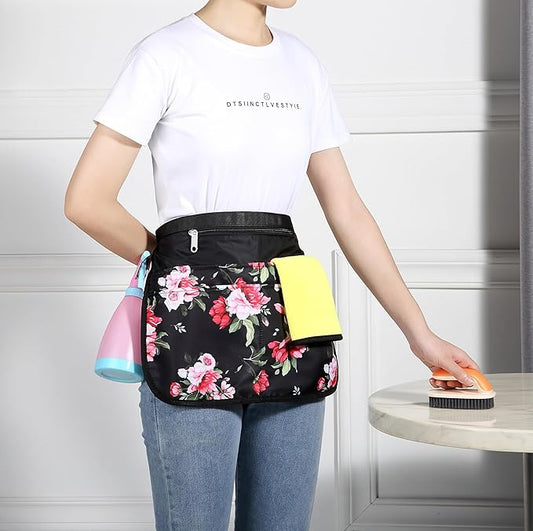 Small Size Cleaning Caddy Apron for Women with 5 Pockets, Professional Waterproof Cleaning Supplies for Housekeepers