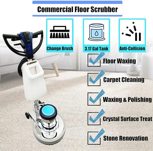 Commercial Floor Cleaning Machine 18" Floor Cleaner and Polisher Industrial Ground Scrubber Buffer Heavy Duty Carpet Cleaner with Three Brushes for Cleaing, 110V