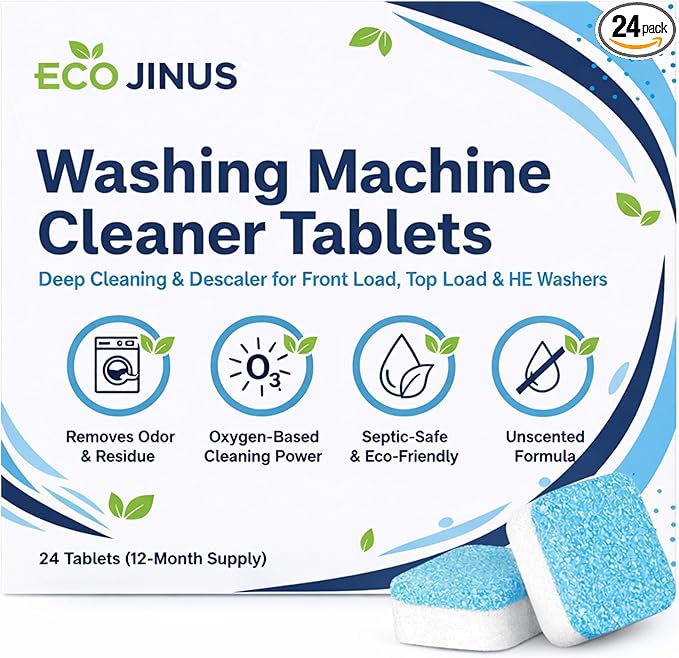 Washing Machine Cleaning Tablets Washer Cleaner & Descaler, 24 Count (12-Month Supply) for Front Load, Top Load & HE Washers | Appliance Maintenance & Residue Removal