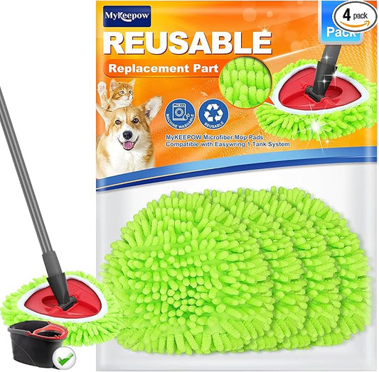 4 Pack Mop Pads Compatible with O-Cedar Easy Wring 1-Tank Spin Mop System, Replacement for Hardwood Floor Cleaning, Green