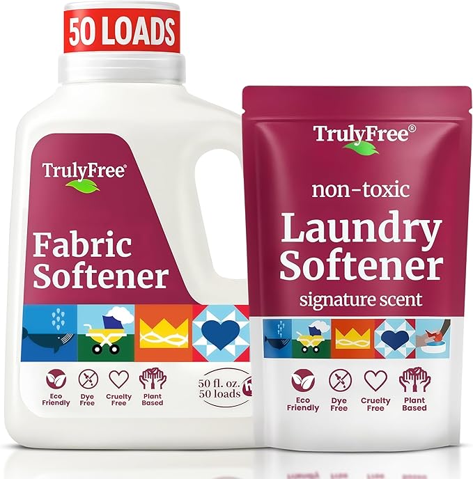 Truly Free Natural Fabric Softener | Plant-Based | Non-Toxic for Babies & Kids Sensitive Skin | Unscented Eco-Friendly Fabric Softener Conditioner | Safe, Gentle & Chemical-Free