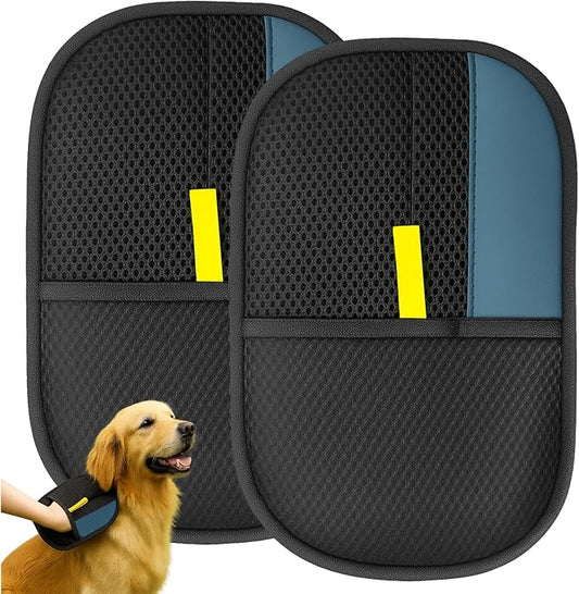 2 Pack Pet Glove for Cats Dogs, Hair Remover Mitt, Easy Clean Shedding Brush, Reusable Mesh Cleaning Glove, Gentle Massage & De-Shedding Tool (Cyan, Large)