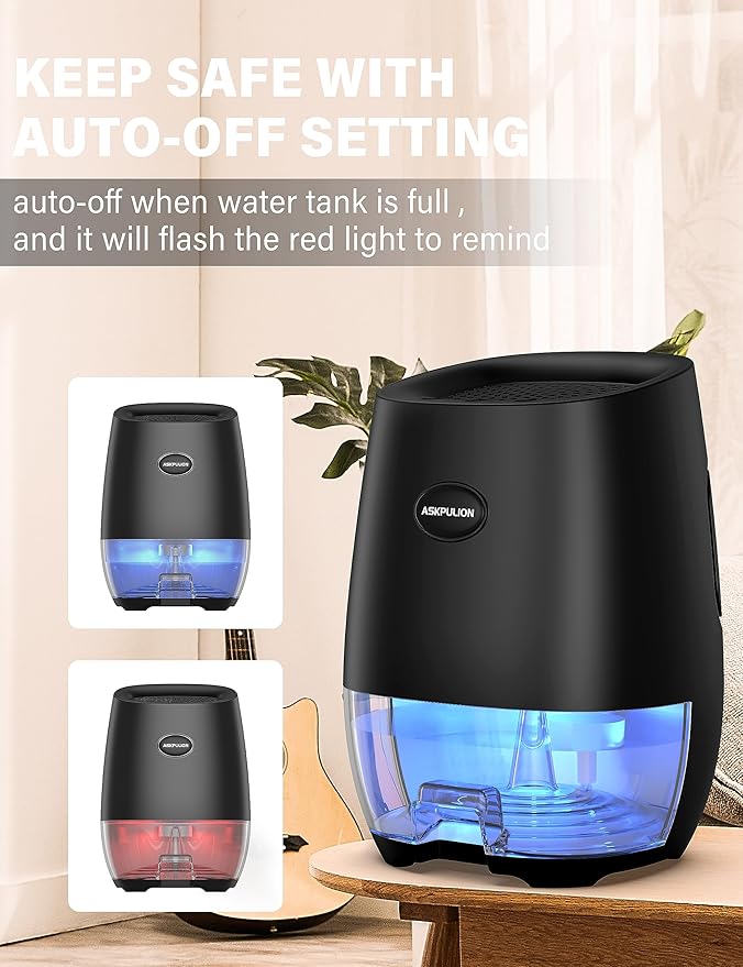 Dehumidifiers for Home, 35oz Small Dehumidifier for Bathroom (300sq.ft) with Auto-off, Sleep Mode, 7 Colors Night Light, Quiet Portable dehumidifier for Bedroom, RV, Closet, Office