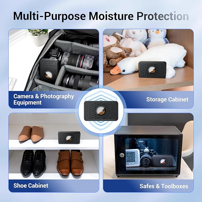 2-Pack Reusable Desiccant Dehumidifier with 70g Silica Gel, Portable Moisture Absorber for Gun Safe, Camera Lens Electronic Dry Cabinet, 3D Printer Filaments Storage & Guitar Bag, USB-C Charging