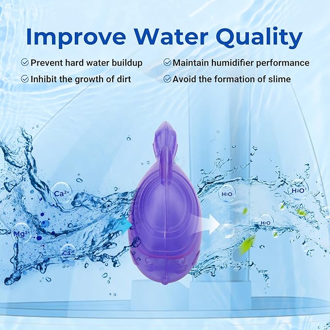 Funmit Humidifier Cleaning Fish, 6 Pack Humidifier Cleaner for Humidifiers and Fish Tanks, Purifies Water, Prevents Hard Water Build-Up, Reduces Scale, Purple