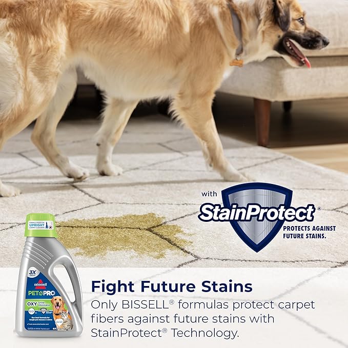Bissell PET PRO OXY Urine Eliminator with Febreze Carpet Deep Clean Solution, with StainProtect Technology, for use in leading upright carpet cleaners, 48oz, Our best formula for pet messes & odors