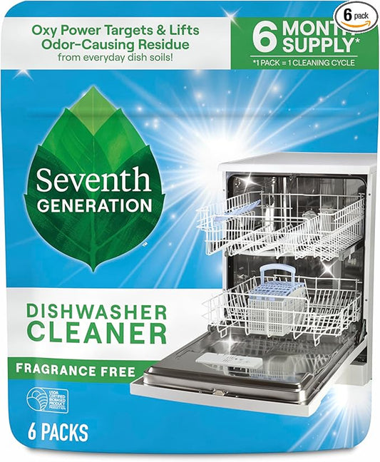 Seventh Generation Dishwasher Cleaning Packs 6 Count Free & Clear Removes odor-causing residue Powered by oxy power