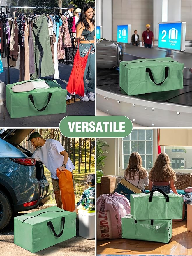 WORKPRO 1 Pack Extra Large Moving Bags with Zippers & Carrying Handles Backpack Straps, Heavy-Duty Storage Tote for Space Saving & Storage, Alternative to Moving Box (Green)