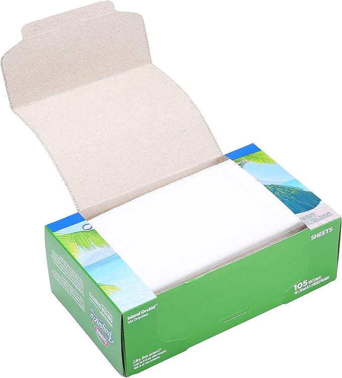 Clorox Fraganzia Fabric Softener Dryer Sheets, Island Orchid Scent - Wrinkle Reducing Scented Softening Laundry Dryer Sheets for Great Smelling Clothes, 105 Count