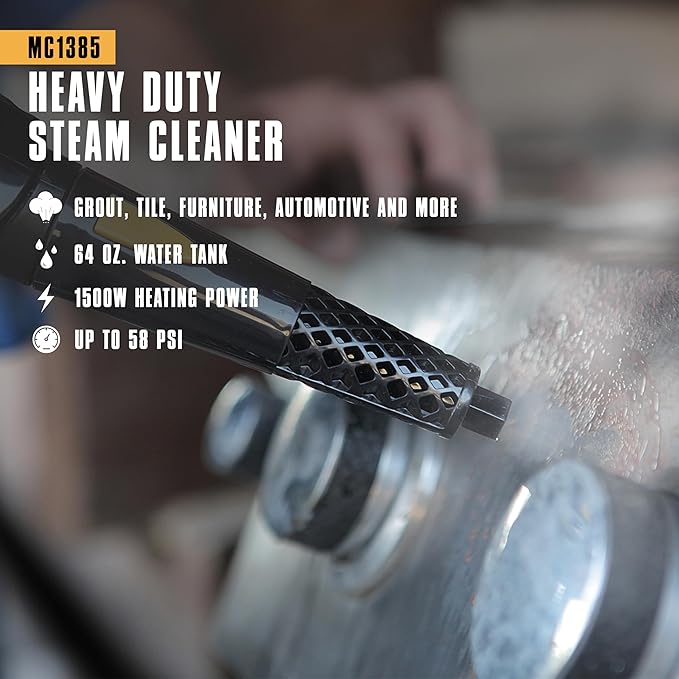 McCulloch MC1385 Deluxe Canister Steam Cleaner, 2-Hour Runtime, Chemical-Free, 23 Accessories: Mop Head, Brushes & More - Built for Home, Tile, Carpet, Furniture, & Personal Car Detailing