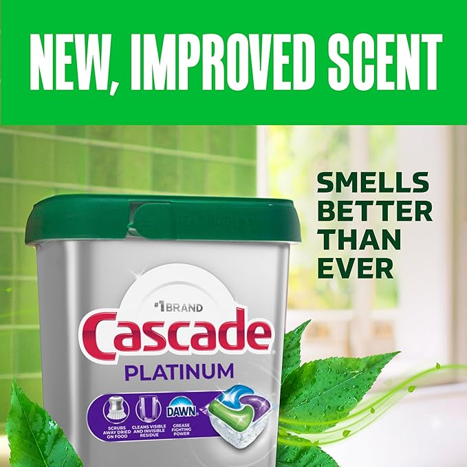 Cascade Platinum + Oxi Dishwasher Pods, Dishwasher Detergent, Dish Detergent Soap, Fresh, 34 Count