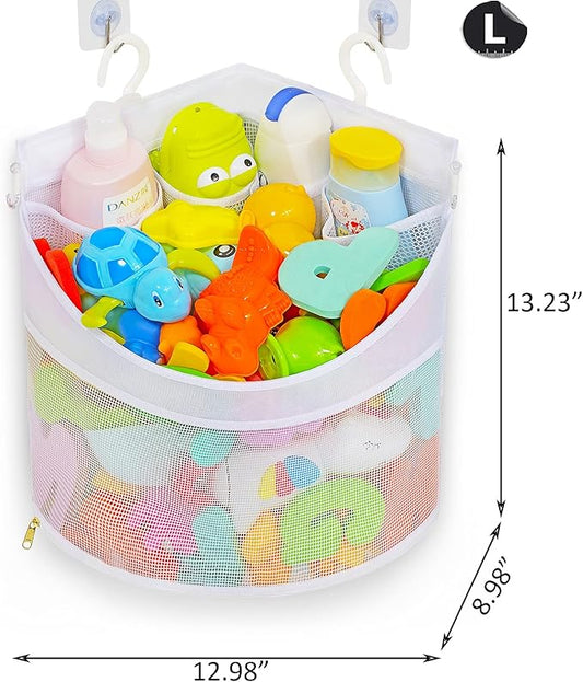 Ligereza Baby Bath Toy Organizer, Quick Drying and Mould Proof, Corner Hang-Suspension Holder, Large Capacity Multi Use Shower Caddy (White)