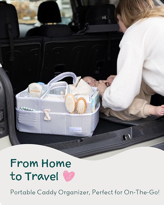 Lily Miles Baby Diaper Caddy Organizer - Large Tote Bag for Newborn essentials Boy or Girl - Baby Shower Basket - Nursery Must Haves - Registry Favorites - Newborn Caddie Car Organizer