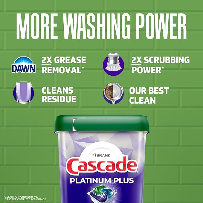 Cascade Platinum Plus Dishwasher Pods, Dishwasher Detergent, Dish Detergent Soap, Mountain, 19 Count